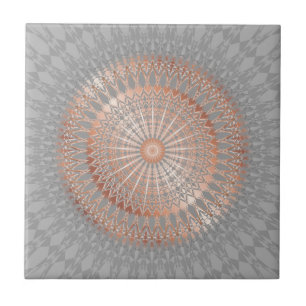 Azulejo De Cerâmica Rosa Dourado Cinza Mandala