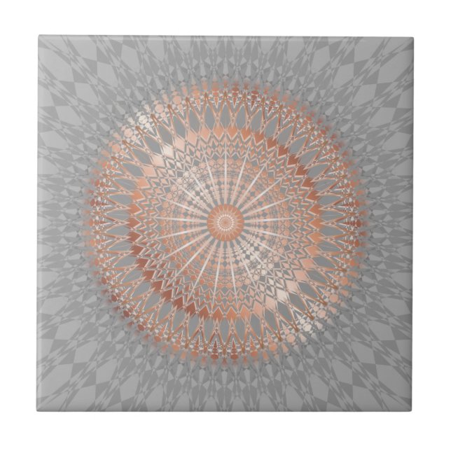 Azulejo De Cerâmica Rosa Dourado Cinza Mandala (Frente)