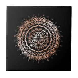 Azulejo De Cerâmica Rosa Dourado Preto Floral Mandala