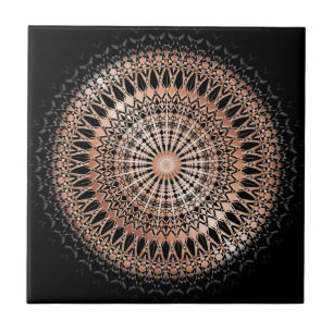 Azulejo De Cerâmica Rosa Dourado Preto Mandala