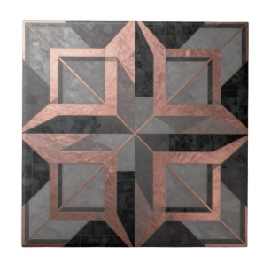 Azulejo De Cerâmica Rosa Dourado Preto Mármore Geométrico