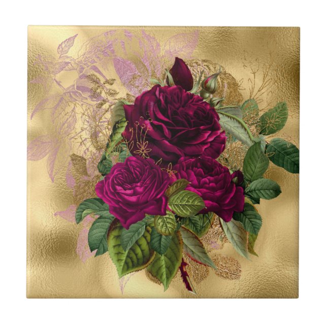 Azulejo De Cerâmica Rosa Dourado Rosa Elegante (Frente)