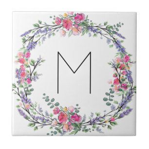 Azulejo De Cerâmica Rosa e Eucalyptus, cor-de-rosa lavanda