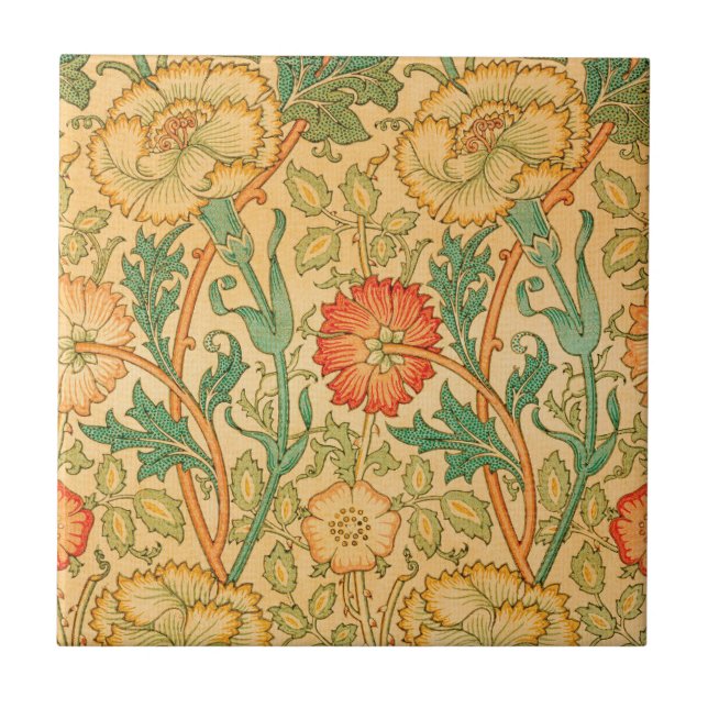 Azulejo De Cerâmica Rosa e Rosa por William Morris (Frente)