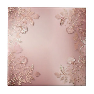 Azulejo De Cerâmica Rosa Elegante Dourado E Floral Rosa