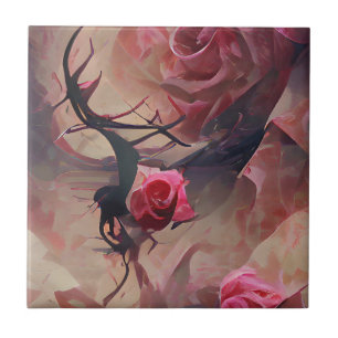 Azulejo De Cerâmica Rosa espinhos escuros fantasia gráfico abstrato