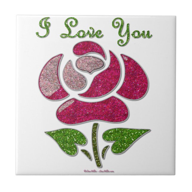 Azulejo De Cerâmica Rosa Estêncil Rosa Eu Te Amo (Frente)