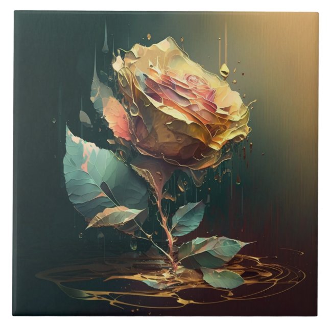 Azulejo De Cerâmica Rosa Eterna - Arte Floral Delicada e Graciosa (Frente)