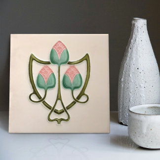 Azulejo De Cerâmica Rosa Floral Jugendstil Art Nouveau Repro Inglaterr