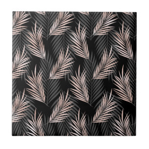 Azulejo De Cerâmica Rosa Folha de Palma Dourada Natural Tropical Carib