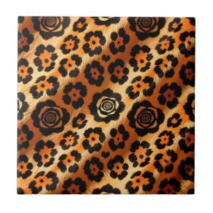 Azulejo De Cerâmica Rosa Leopard Dourado Estampa Animal