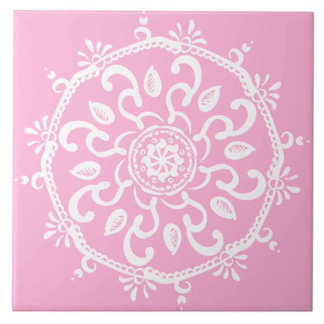 Azulejo De Cerâmica Rosa Mandala (Frente)