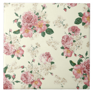 Azulejo De Cerâmica Rosa na Amarelo Vintage Floral