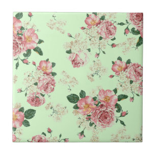 Azulejo De Cerâmica Rosa na Floral Verde Vintage