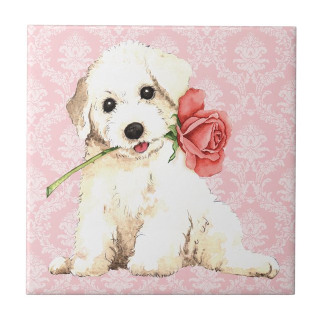 Azulejo De Cerâmica Rosa namorados Bichon (Frente)