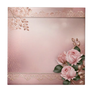 Azulejo De Cerâmica Rosa oral Dourado Botânico