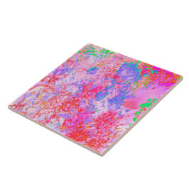 Azulejo De Cerâmica Rosa Pastel e Vermelho com Paisagem de Hortênsia A
