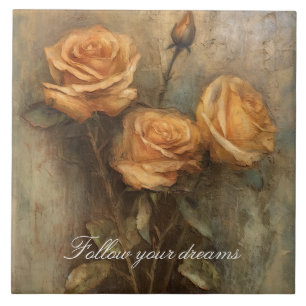Azulejo De Cerâmica Rosa Pêssego Floral Romântico