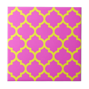 Azulejo De Cerâmica Rosa Quente Amarelo Padrão Marroquino Quatrefoil #