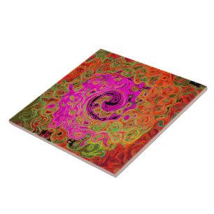 Azulejo De Cerâmica Rosa Quente Groovy Abstrato Retro Líquido Turbilhã