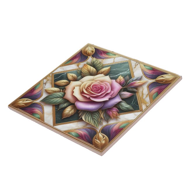 Azulejo De Cerâmica Rosa Rosa Rosa Rosa Elegante arredondada por Folha (Lateral)