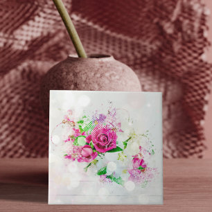 Azulejo De Cerâmica Rosa Rosa Rosa Rosa Romântica com Bokeh e Sparkles