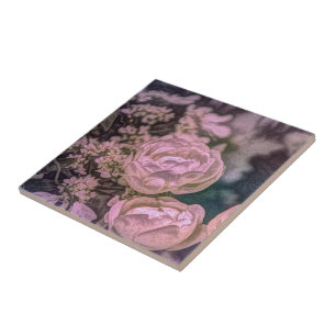 Azulejo De Cerâmica Rosa rosa rosa-rosa-rosa boêmia do jardim vitorian