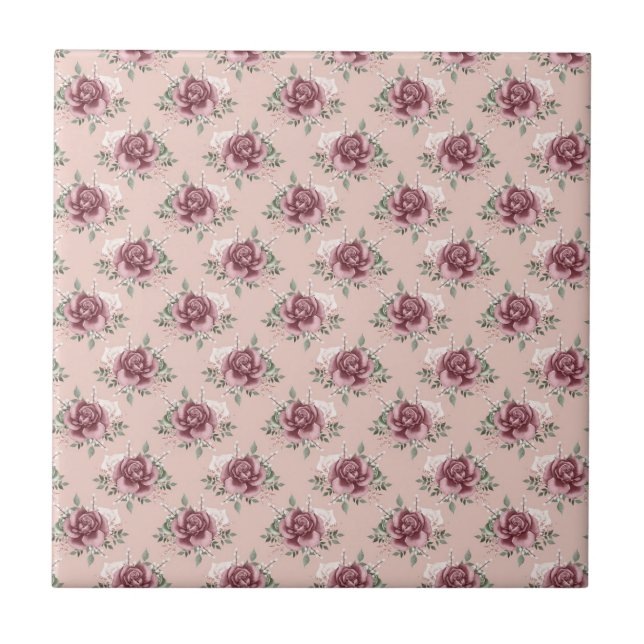 Azulejo De Cerâmica Rosa-rosa-rosa-rosa-rosa-rosa-verde-floral-boêmico (Frente)