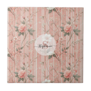 Azulejo De Cerâmica Rosa Rosa Rosa Rosa Vintage em Fundo Rosa Rosa Est