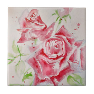 Azulejo De Cerâmica Rosa Vermelha Rosa Flores Aquarela Arte Floral
