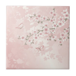 Azulejo De Cerâmica Rosa Vintage Flor de Cerejeira