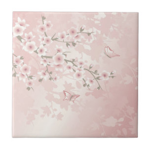Azulejo De Cerâmica Rosa Vintage Flor de Cerejeira