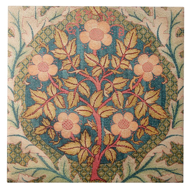 Azulejo De Cerâmica Rosa Wreath Embroiderme Design por William Morris (Frente)