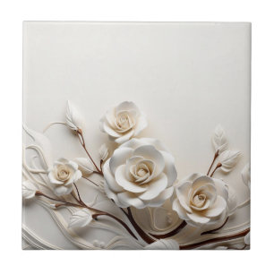 Azulejo De Cerâmica Rosas 3D Brancas Elegantes
