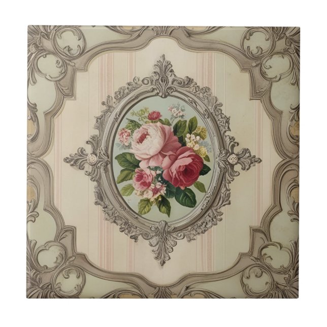 Azulejo De Cerâmica Rosas Antigas Emolduradas (Frente)