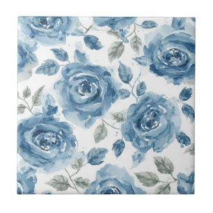 Azulejo De Cerâmica Rosas Azuis Aquarela Botânica Flora Floral