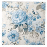 Azulejo De Cerâmica Rosas Azuis de Pastel Leve Artística<br><div class="desc">Este delicado design artístico apresenta rosas azuis poeirentos pálidos,  flores silvestres e flores de hydrangea com folhagem pastel leve sobre fundo de casca de ovo.</div>
