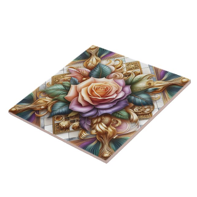 Azulejo De Cerâmica Rosas bem projetados na arte artificial (Lateral)