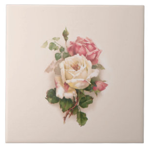 Azulejo De Cerâmica Rosas Brancas/Rosa Antigas - Fundo Buff