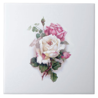 Azulejo De Cerâmica Rosas brancas/rosa velhas e moídas - Fundo branco