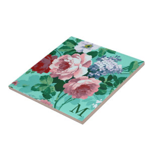 Azulejo De Cerâmica Rosas Coloridos Monogramas