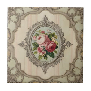Azulejo De Cerâmica Rosas com moldura Vintage