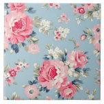 Azulejo De Cerâmica Rosas cor-de-rosa-algodão em fundo azul<br><div class="desc">Padrão floral elegante e romântico sem costura,  que inclui rosas cor-de-rosa pastel estilo cottage com flores silvestres brancas e cor-de-rosa sobre fundo azul claro-céu.</div>