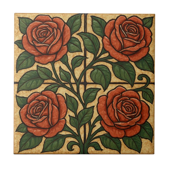 Azulejo De Cerâmica Rosas Crimson (Frente)