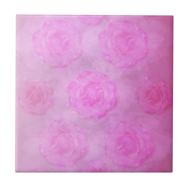 Azulejo De Cerâmica Rosas de Aquarela de PINK (Frente)