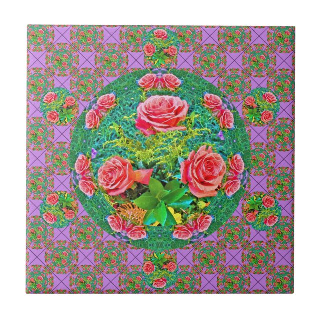 Azulejo De Cerâmica Rosas de Aquarela Rosa (Frente)