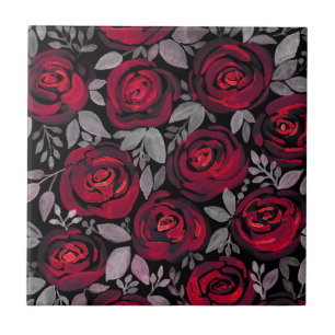 Azulejo De Cerâmica rosas de aquarela, rosas vermelhas a preto