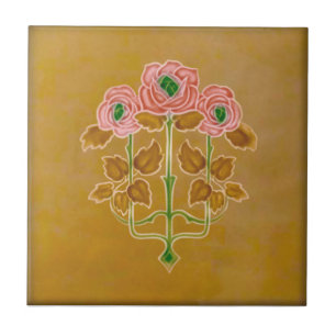Azulejo De Cerâmica Rosas de Arte Nouveau sobre Reprodução Caramel A