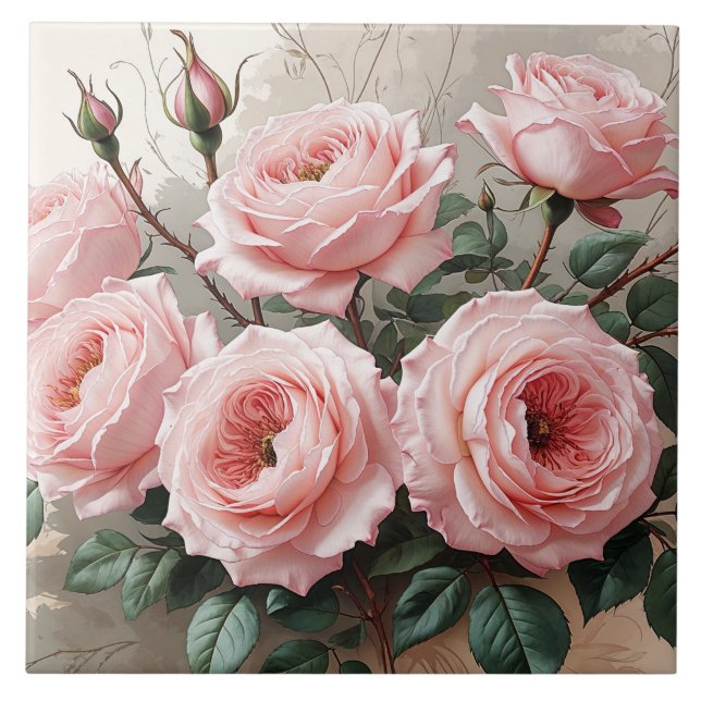 Azulejo De Cerâmica Rosas de Blooming Rosa (Frente)
