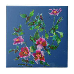 Azulejo De Cerâmica Rosas de cor de água magenta, cor-de-rosa Elegante
